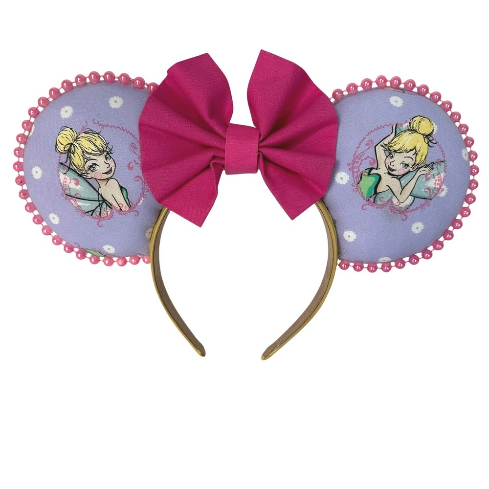 Disney Tinker Bell Minnie Mouse Ears Headband Lilac Pink Bow Peter Pan Fairy